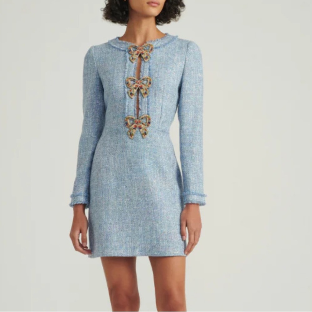 Saloni Camille bow dress blue